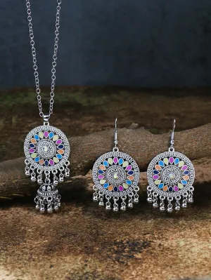 3pcs/set Round Decor Jhumka Jewelry Set Vintage Colorful Jewelry Gift for Women