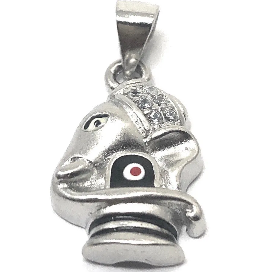 925 Silver Ganesha with Shivling Matte Pendant (Design 46)