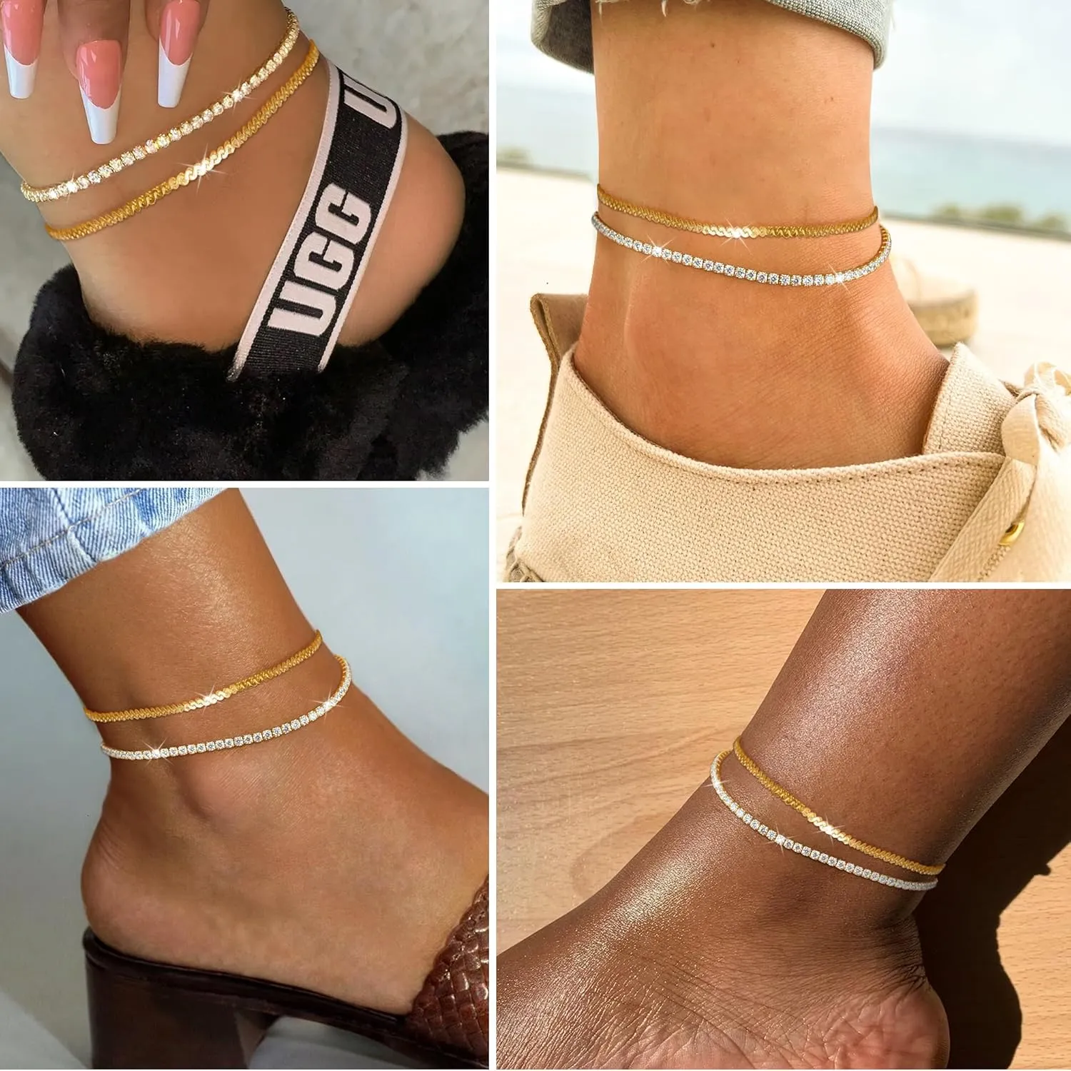 Anklet for Women, 14K Gold Plated Waterproof Ankle Bracelets Stackable Layer Anklets Dainty Jewelry Gift for Women