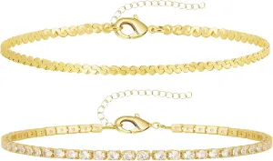 Anklet for Women, 14K Gold Plated Waterproof Ankle Bracelets Stackable Layer Anklets Dainty Jewelry Gift for Women