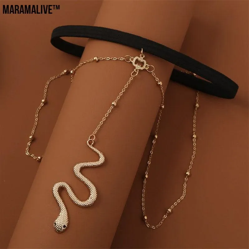 Bohemian Boho Gold Color Metal Beaded Chain Thigh Chain For Women Big Snake Pendants Leg Chain Body Jewelry Beach Style Gift