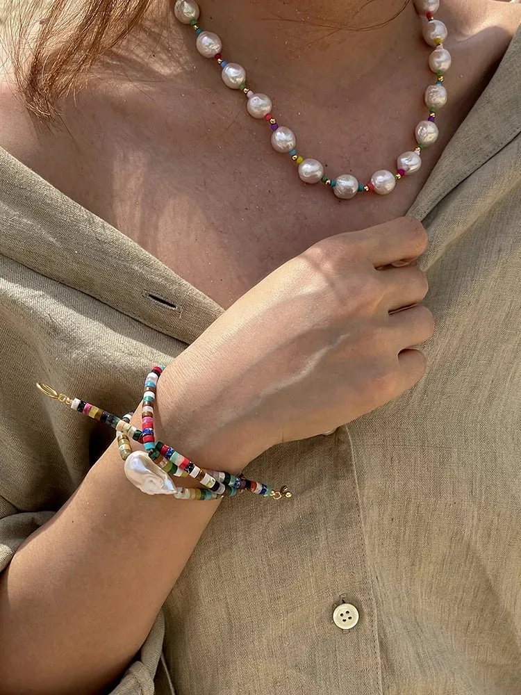 Colorful Beaded Baroque Pearl Necklace