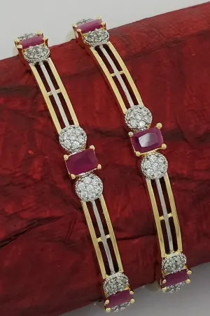 Designer Gold-Plated & Pink Stone American Diamond Bangle (D208)