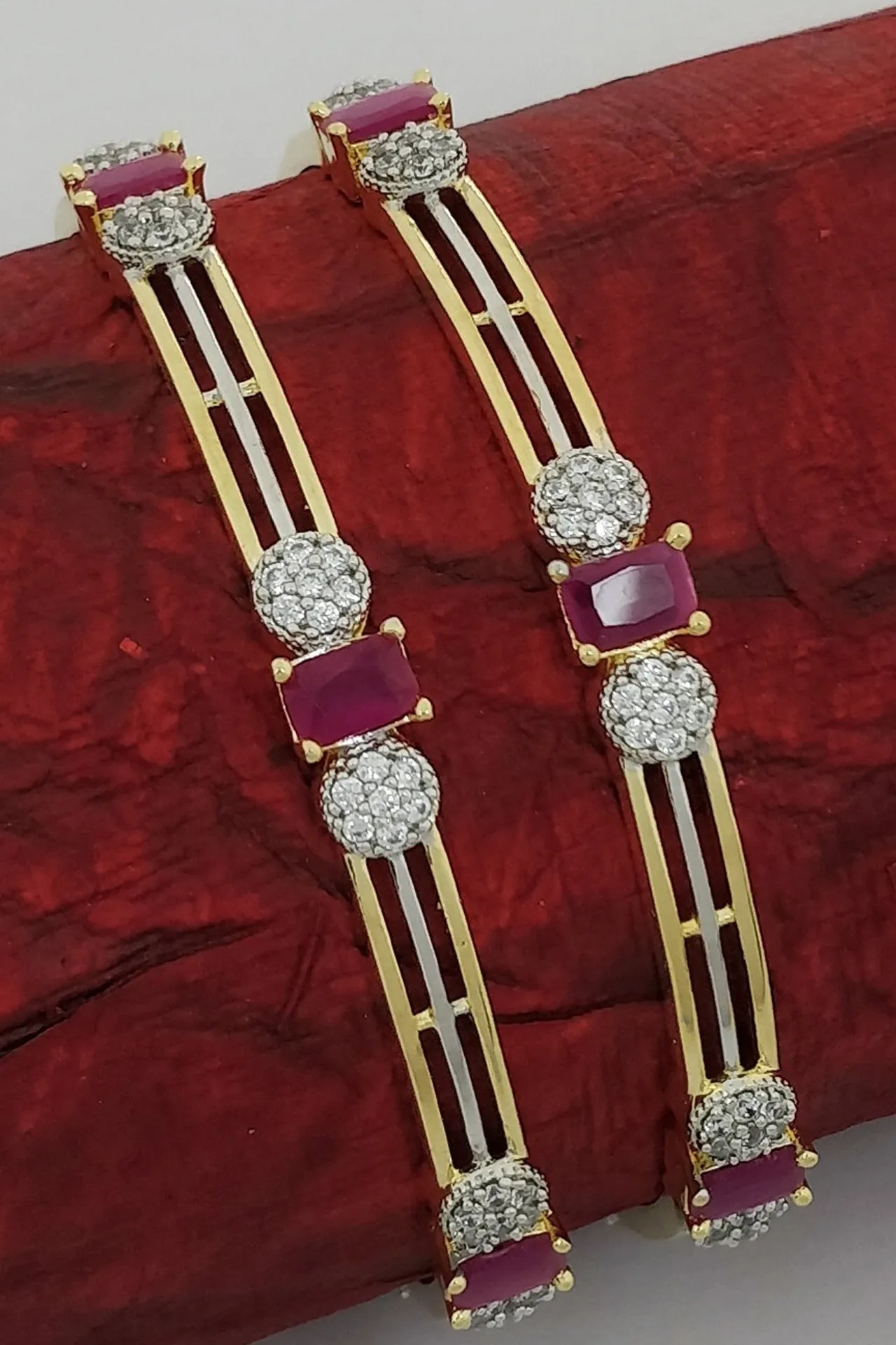 Designer Gold-Plated & Pink Stone American Diamond Bangle (D208)