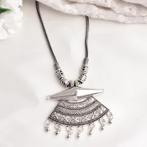 Designer Oxidized Silver Kolhapuri Long Pendant Necklace