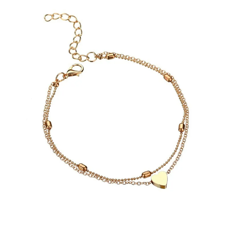 Double-Layer Heart Pendant Anklet