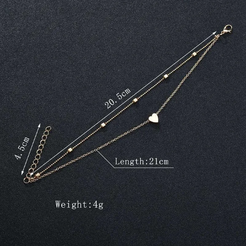 Double-Layer Heart Pendant Anklet