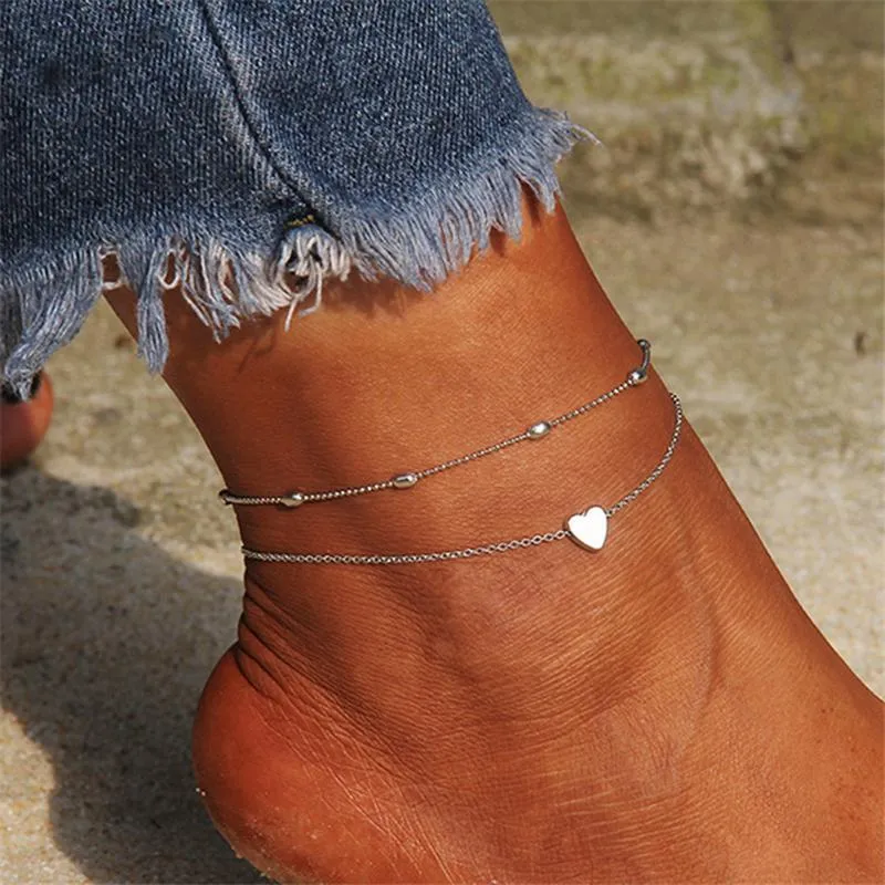 Double-Layer Heart Pendant Anklet