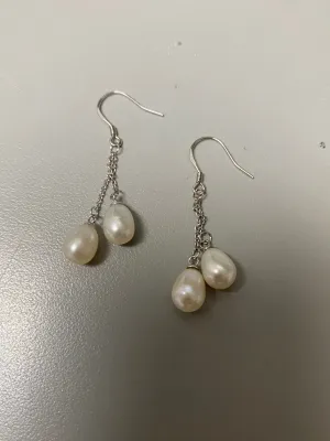 Double strand pearl drop earrings
