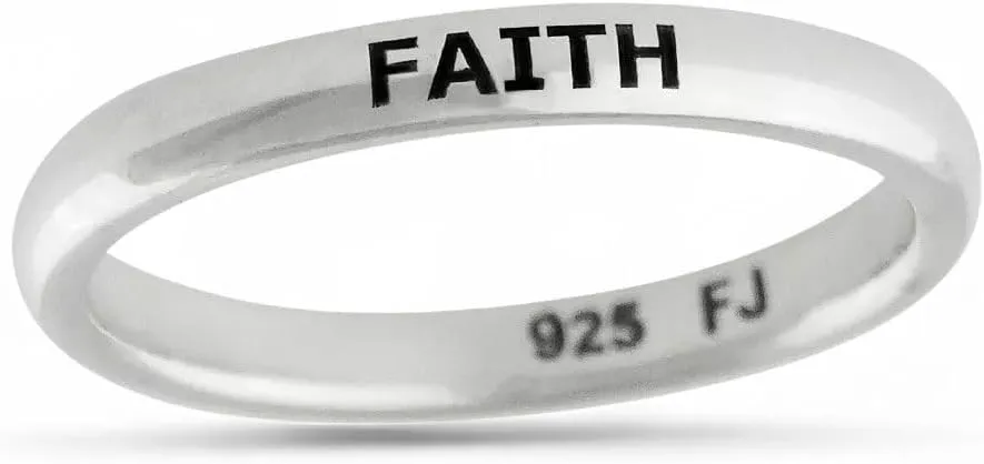 Faith Ring Size 10-925 Sterling Silver - Religious Stackable Band Believe Affirmation - Sterling Silver Rings - Women's Jewelry Gifts