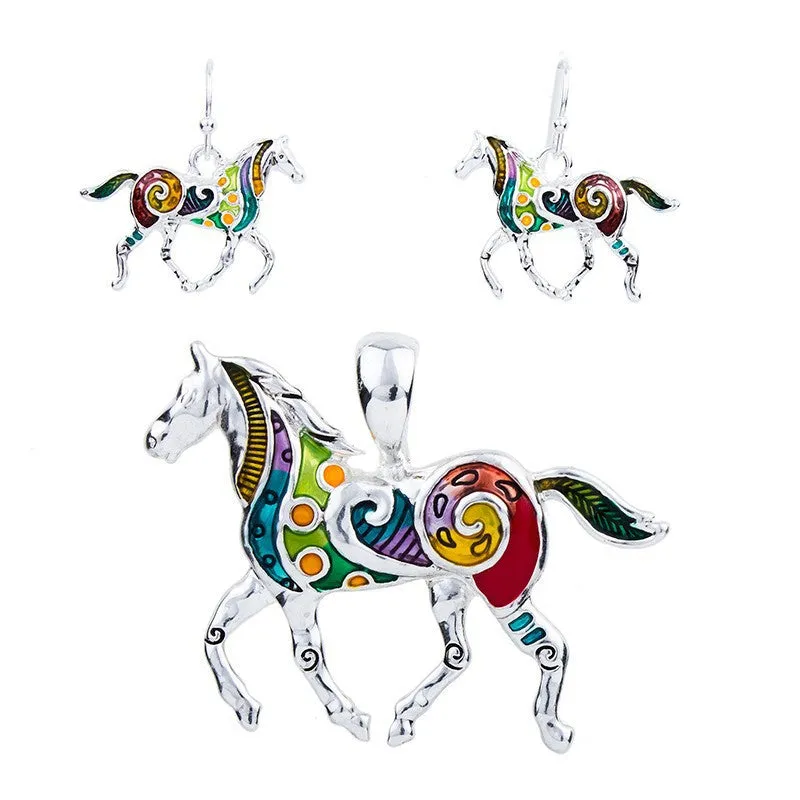 Fashion Jewelry Sets High Quality Gold Plated Multicolor Horse Design Woman's Necklace Set Wedding Jewelry Party Gifts