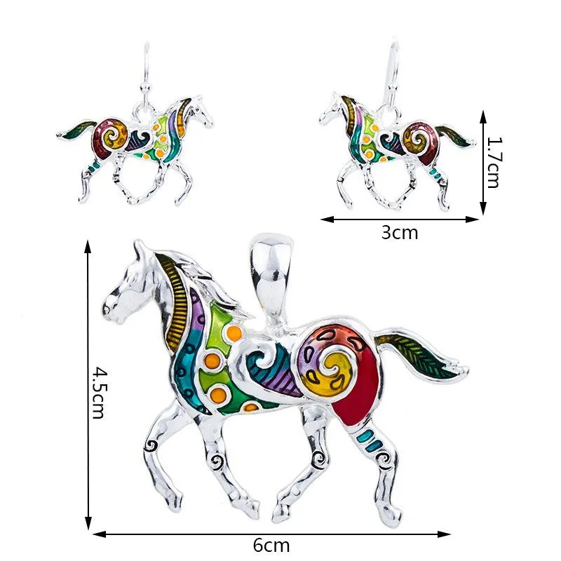 Fashion Jewelry Sets High Quality Gold Plated Multicolor Horse Design Woman's Necklace Set Wedding Jewelry Party Gifts