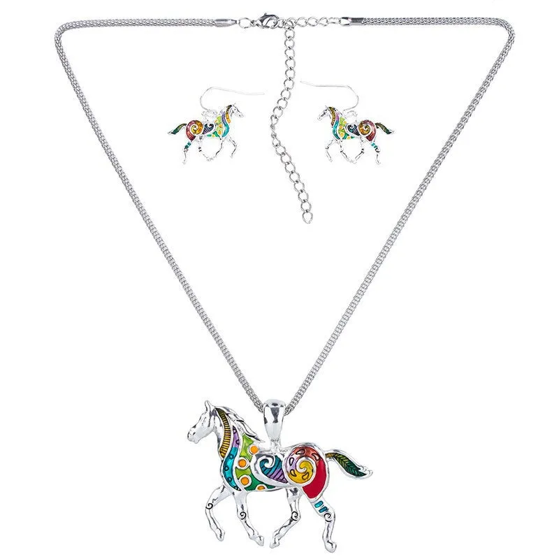 Fashion Jewelry Sets High Quality Gold Plated Multicolor Horse Design Woman's Necklace Set Wedding Jewelry Party Gifts
