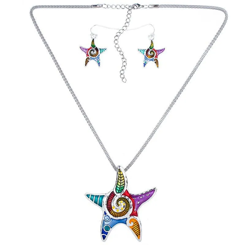 Fashion Jewelry Sets High Quality Gold Plated Multicolor Starfish Design Woman's Necklace Set Wedding Jewelry