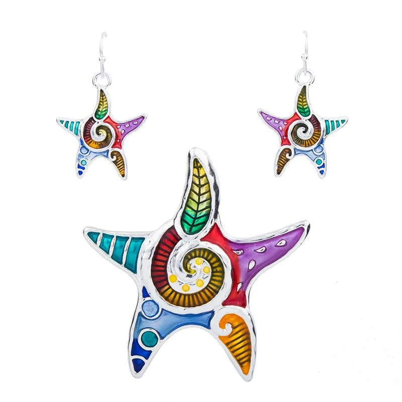Fashion Jewelry Sets High Quality Gold Plated Multicolor Starfish Design Woman's Necklace Set Wedding Jewelry