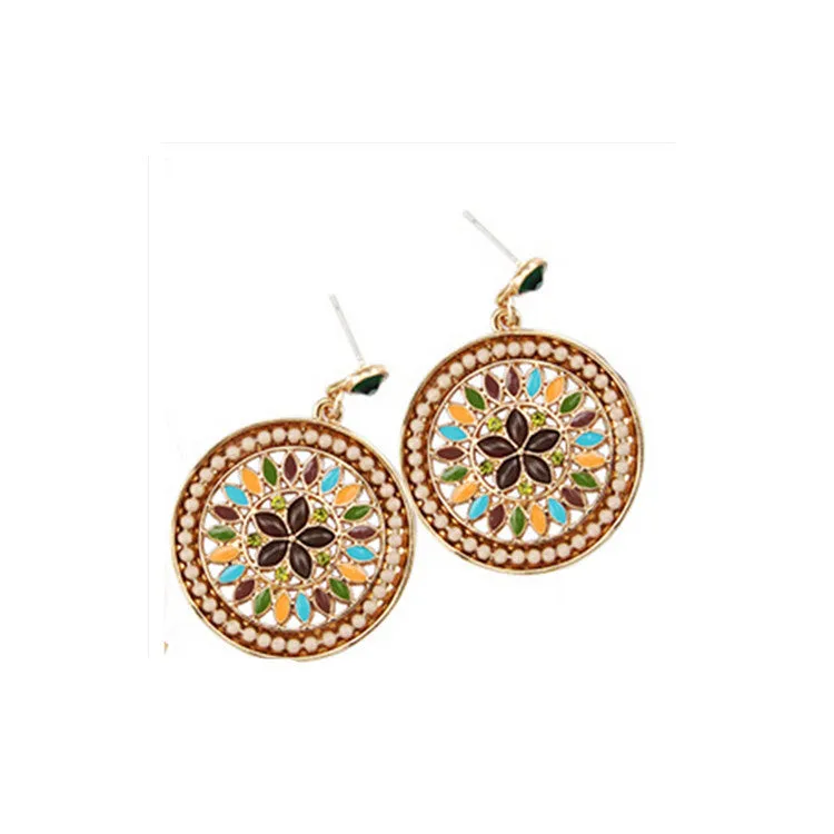 Fashion Women Ethnic Shiny Crystal Green Flower Pendent Necklace & Earring Statement Jewelry Sets