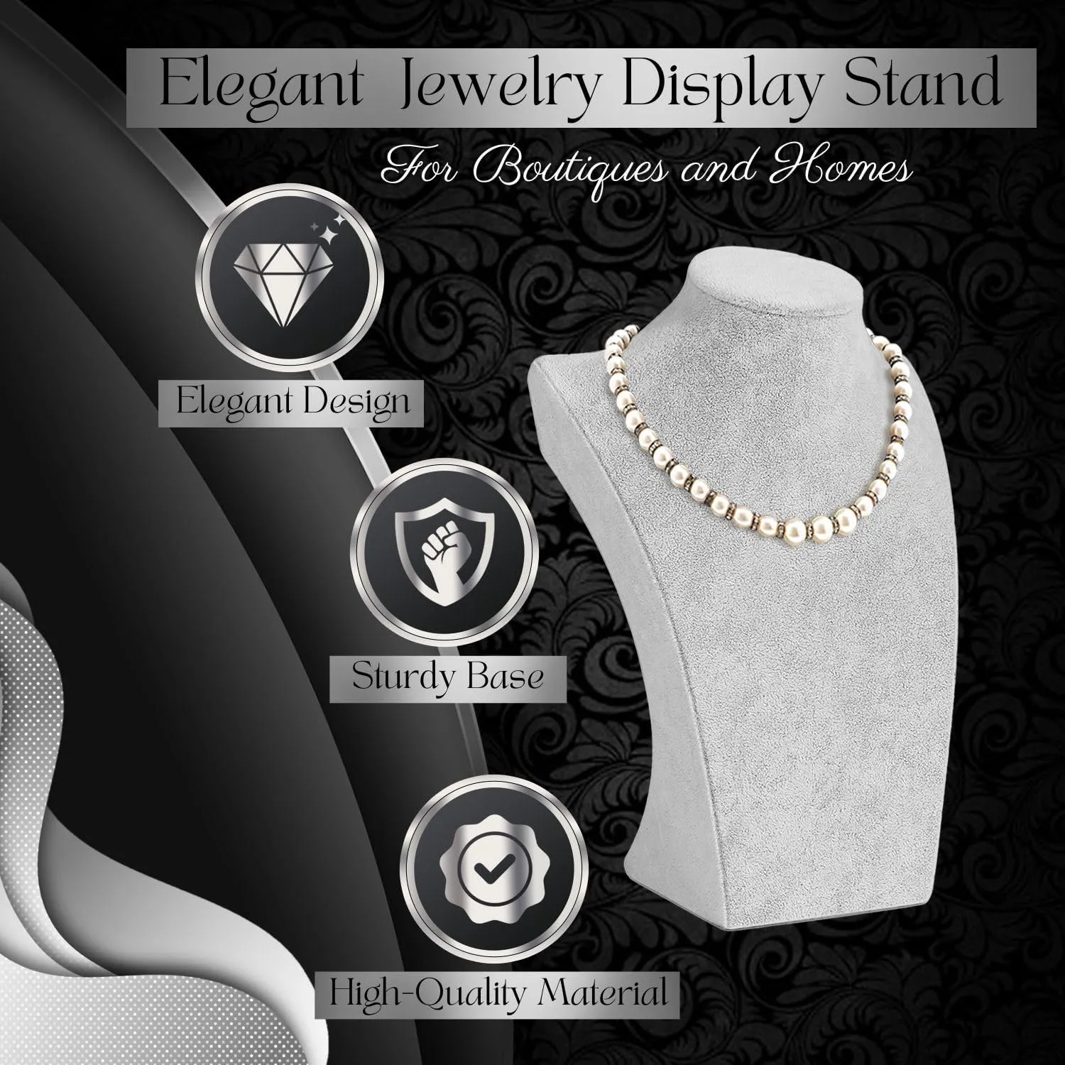 Flexzion Necklace Bust Display Stand (1 Pack) - 10 Inch 3D Mannequin Gray Velvet Necklace Display Holder for Home, Boutique & Trade Shows - Jewelry Display for Selling Necklace, Pendants, Chokers