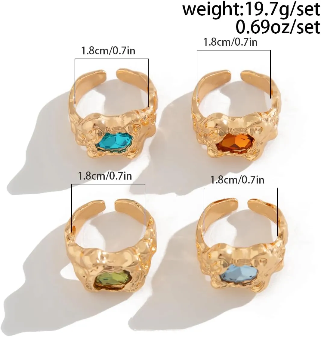 Gemstone Gold Rings for Women Non Tarnish Chunky Silver Stackable Rings for Women Adjustable Trendy Dainty Thick Chunky Jewelry