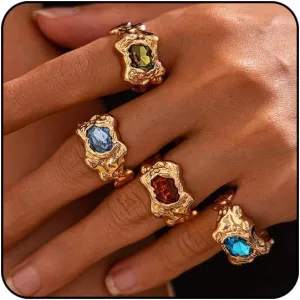 Gemstone Gold Rings for Women Non Tarnish Chunky Silver Stackable Rings for Women Adjustable Trendy Dainty Thick Chunky Jewelry