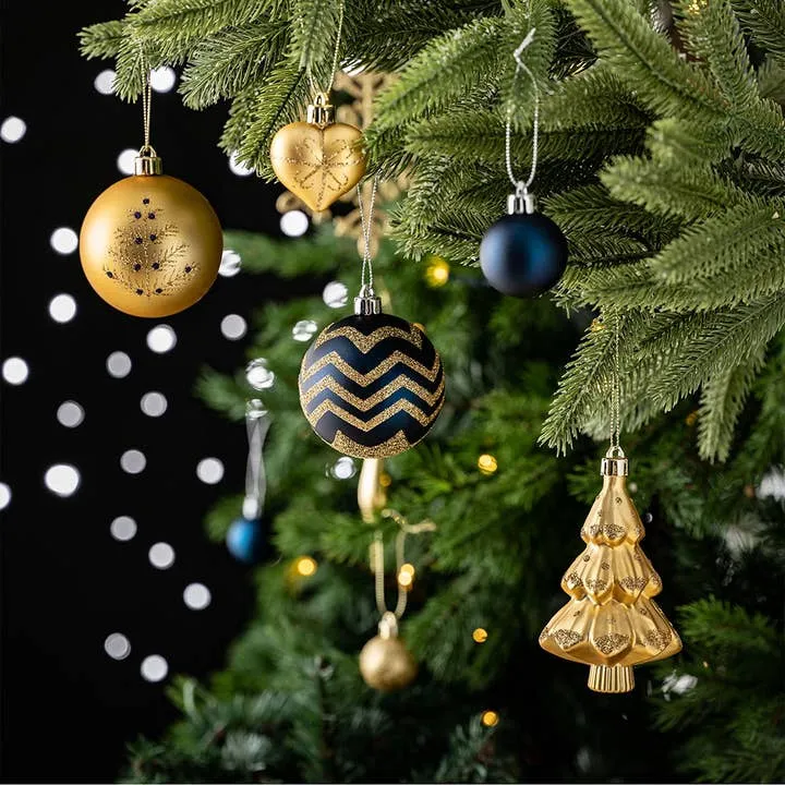 Glam and Glittered Gold and Blue Elegant Christmas Ornament