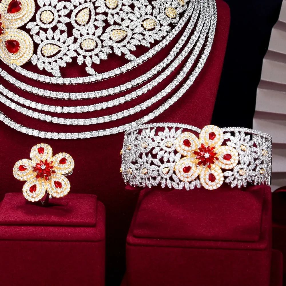 GODKI Super Big Luxury 4PCS Flowers africa Cubic Zirconia Chokers Set Jewelry Sets For Women Wedding Dubai Bridal Set 2022