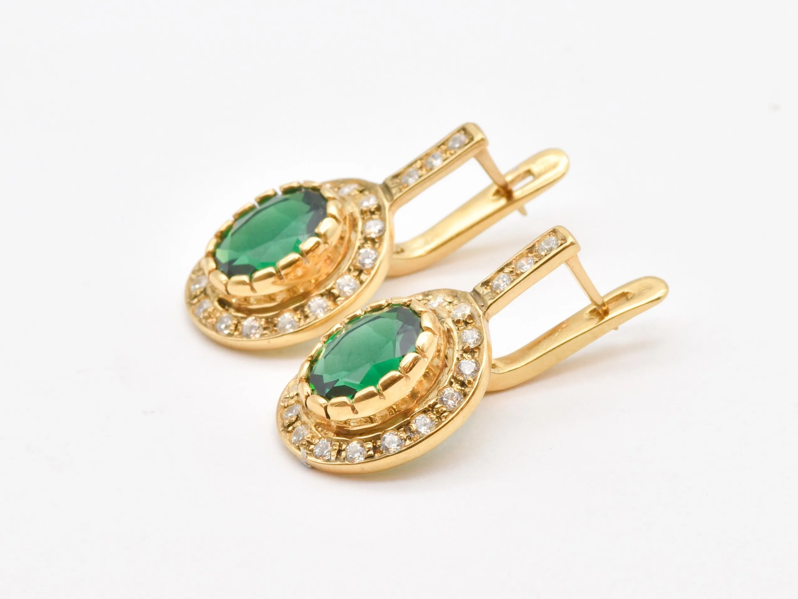 Gold Emerald Earrings - Green Drop earrings - Elegant Oval Earrings