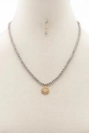Happy Face Charm Beaded Necklace