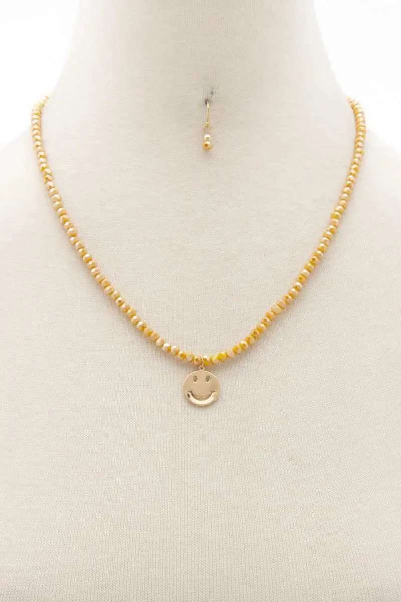 Happy Face Charm Beaded Necklace