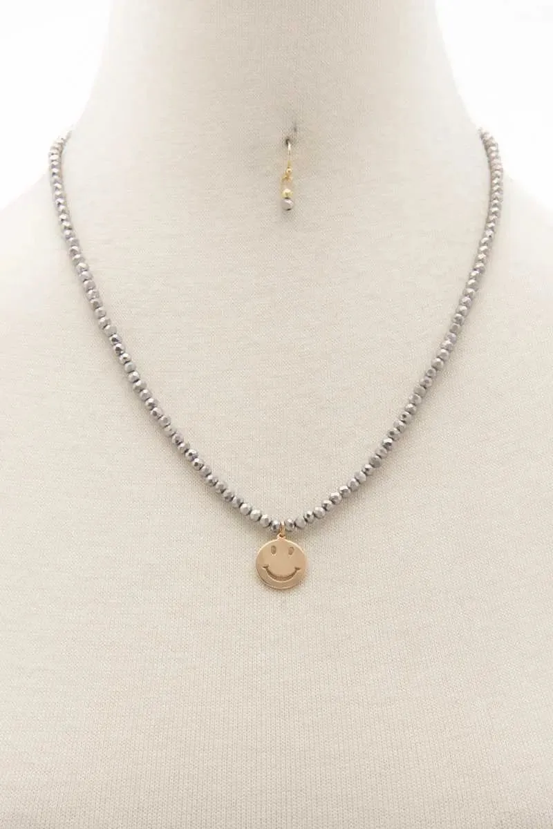 Happy Face Charm Beaded Necklace