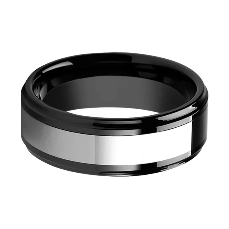 HELSINKI | Black Ceramic with Tungsten Inlay Ring