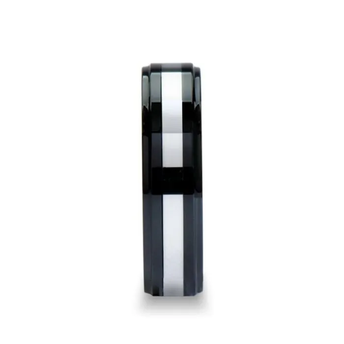 HELSINKI | Black Ceramic with Tungsten Inlay Ring