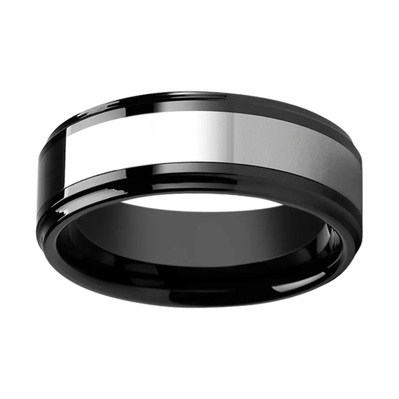 HELSINKI | Black Ceramic with Tungsten Inlay Ring