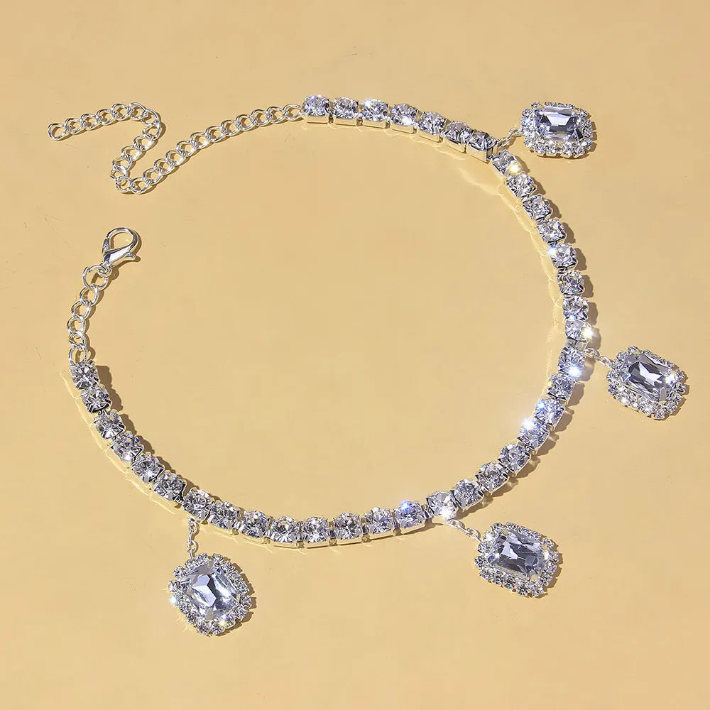 Hot New Square Rhinestone Anklet Fashion Single Row Beach Pendant Anklet European And American Cross-Border Jewelry Anklet