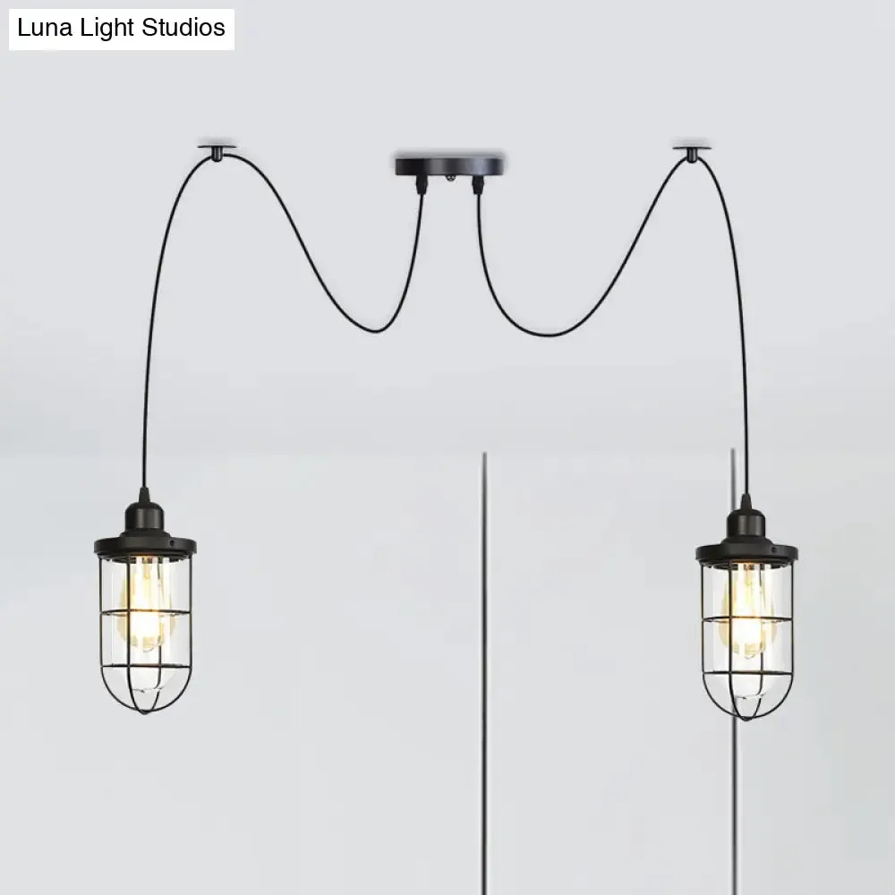 Industrial Black Caged Multi-Bulb Ceiling Light with Clear Glass - Perfect for Restaurants and Swag Décor