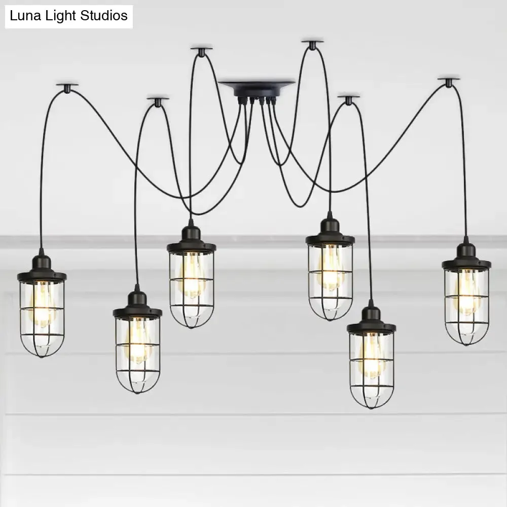 Industrial Black Caged Multi-Bulb Ceiling Light with Clear Glass - Perfect for Restaurants and Swag Décor