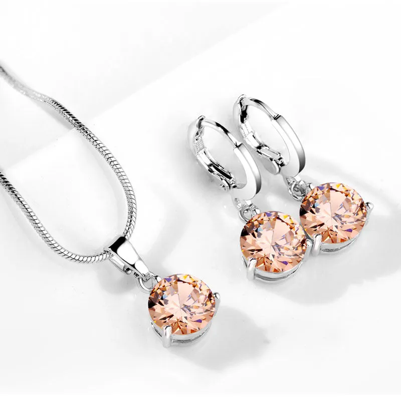 Jewelry Sets for Women Round Cubic Zircon Hypoallergenic Copper Necklace/Earrings Jewelry Sets
