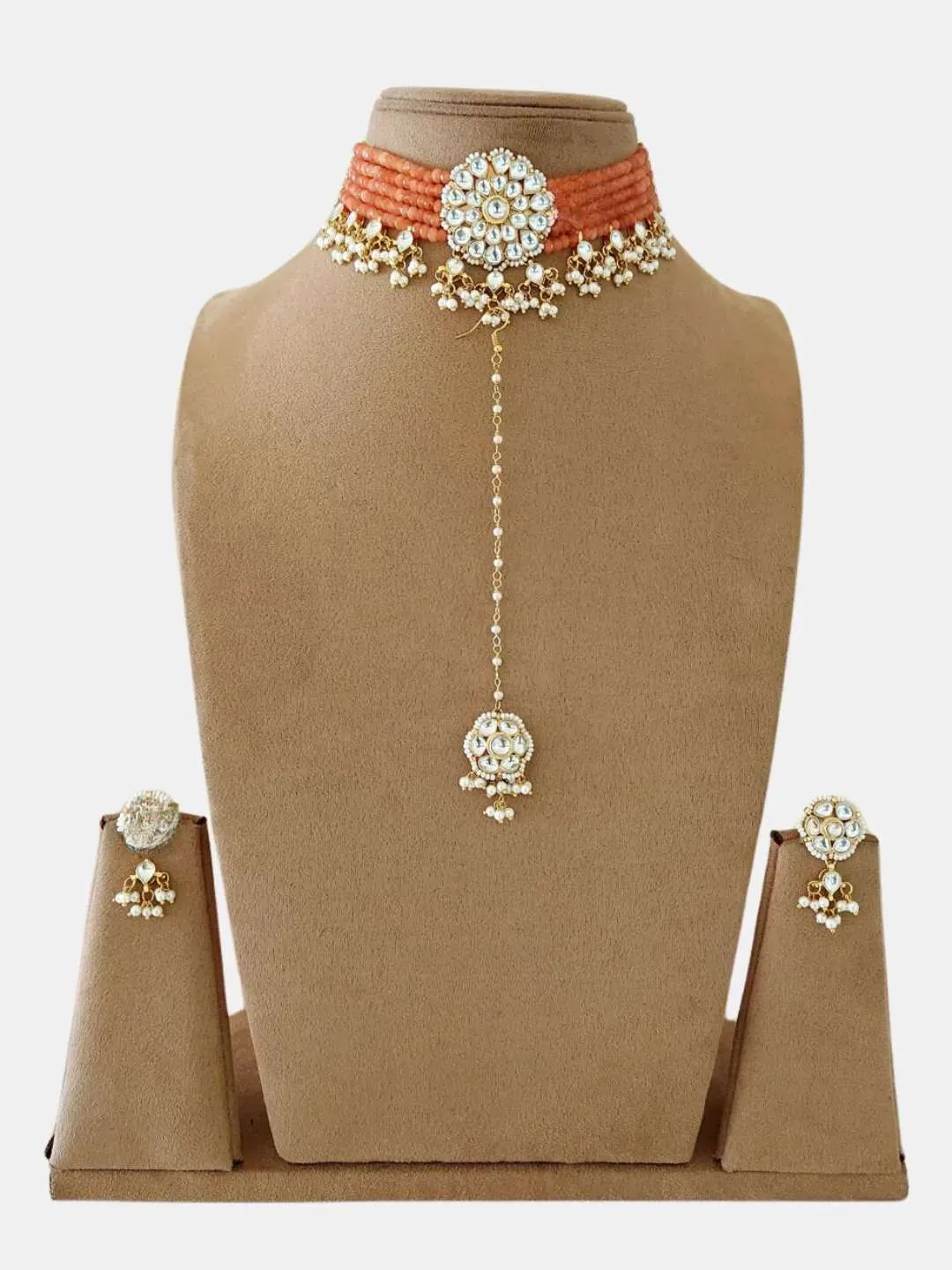 Kundan And Pearls Flowers Choker Necklace