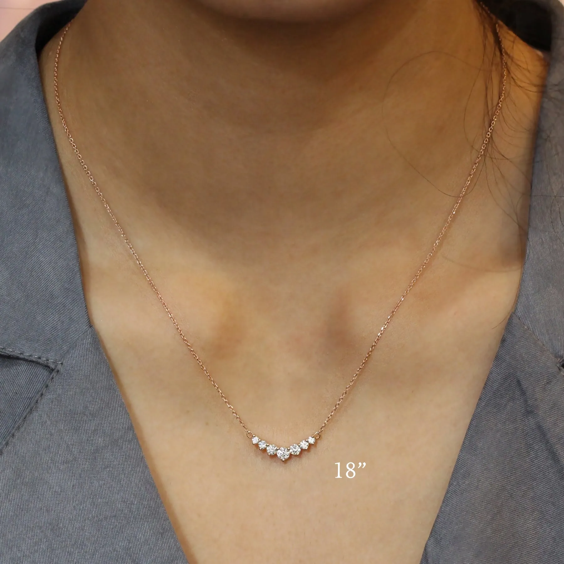 Large 7 Diamond Pendant in 14k Gold Curved Cluster Necklace