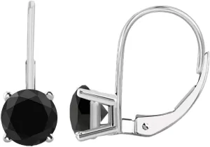 MauliJewels Ear Rings for Women 2.00 Carat Round Black Diamond Leverback Earrings Carat 14K White Gold 4-prongGenuine Diamond Wedding Jewelry Collection