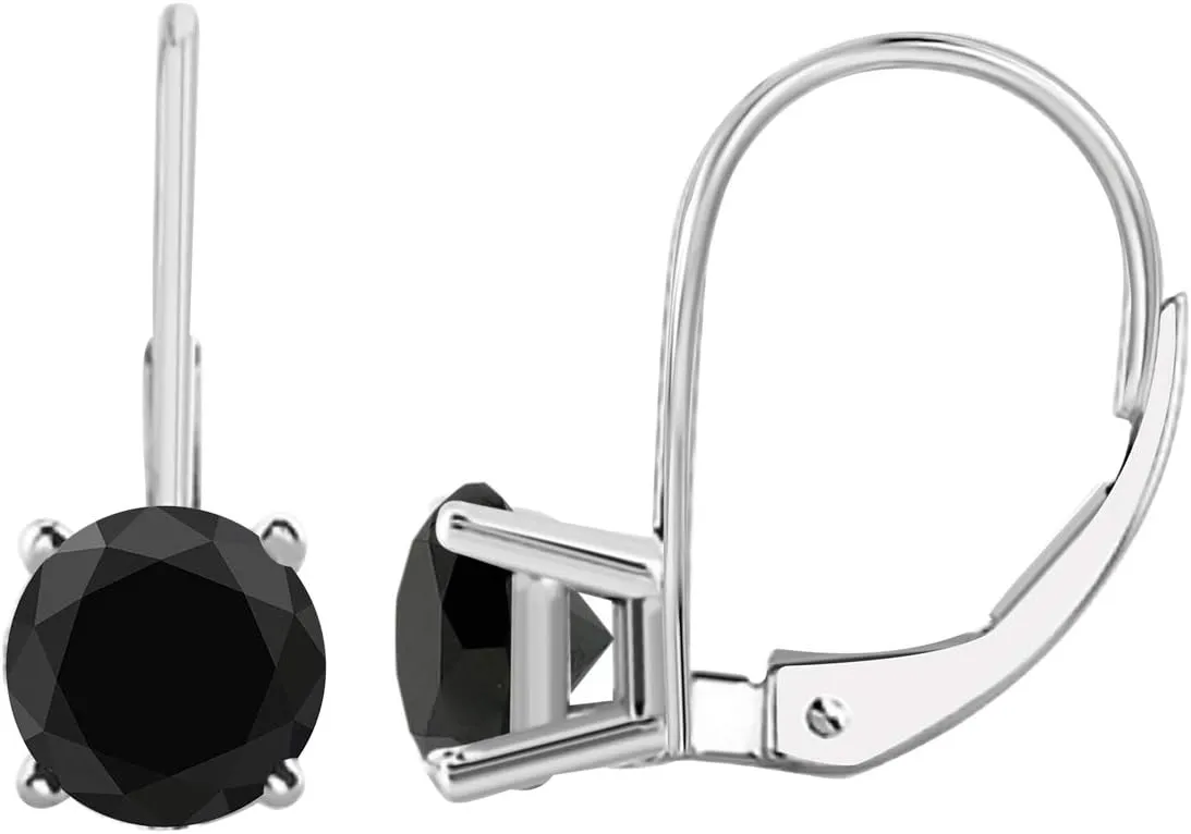 MauliJewels Ear Rings for Women 2.00 Carat Round Black Diamond Leverback Earrings Carat 14K White Gold 4-prongGenuine Diamond Wedding Jewelry Collection