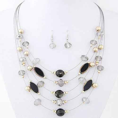 Necklace and Earrings Fashion Jewelry Sets Bohemian Crystal Beads Multilayer Jewelry Set for Women Wedding bijoux