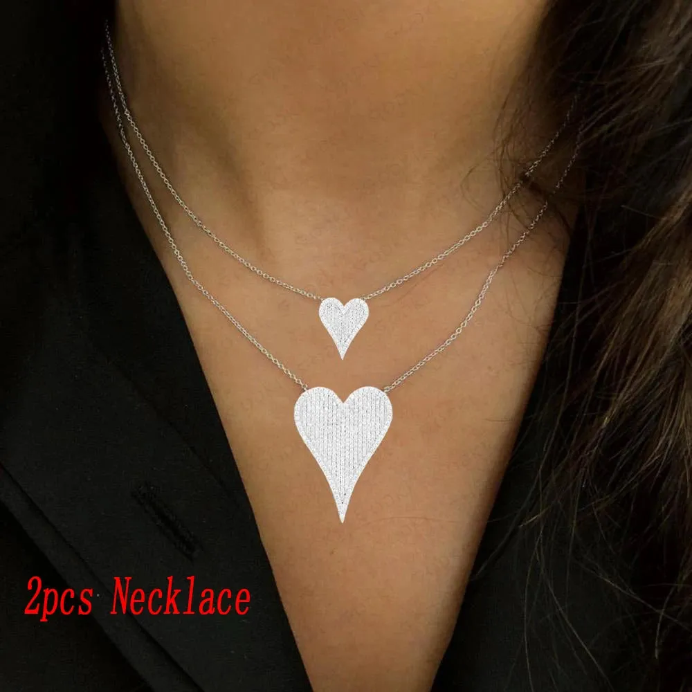 New Valentine's Day Gift 2pcs Necklace Heart Stackable Dainty Initial Chokers Necklaces for women