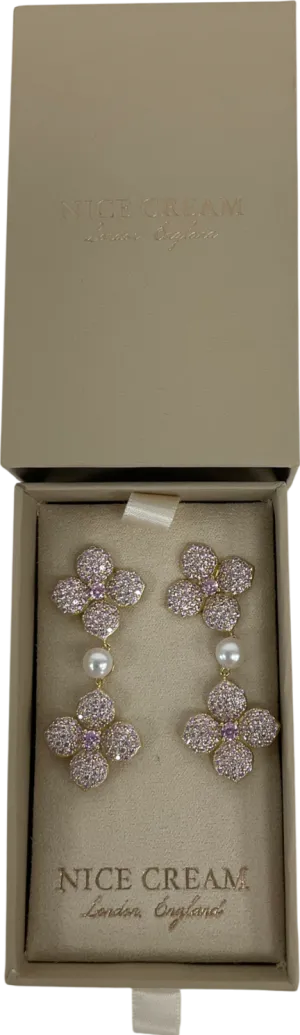 Nice Cream Metallic Hydrangea Pearl Drop Earrings One Size