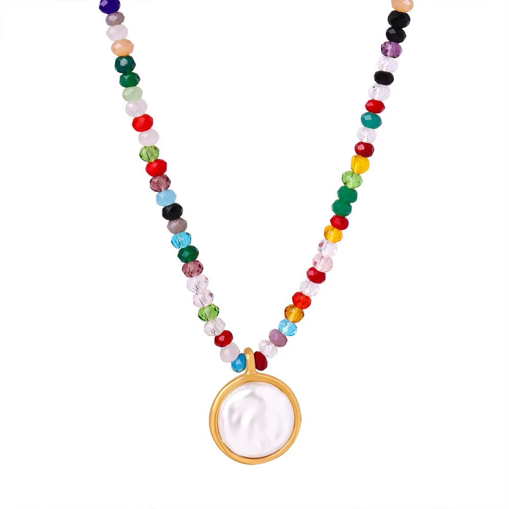 Niche Design Ethnic Style Handmade Beaded Necklace with Pearl Pendants