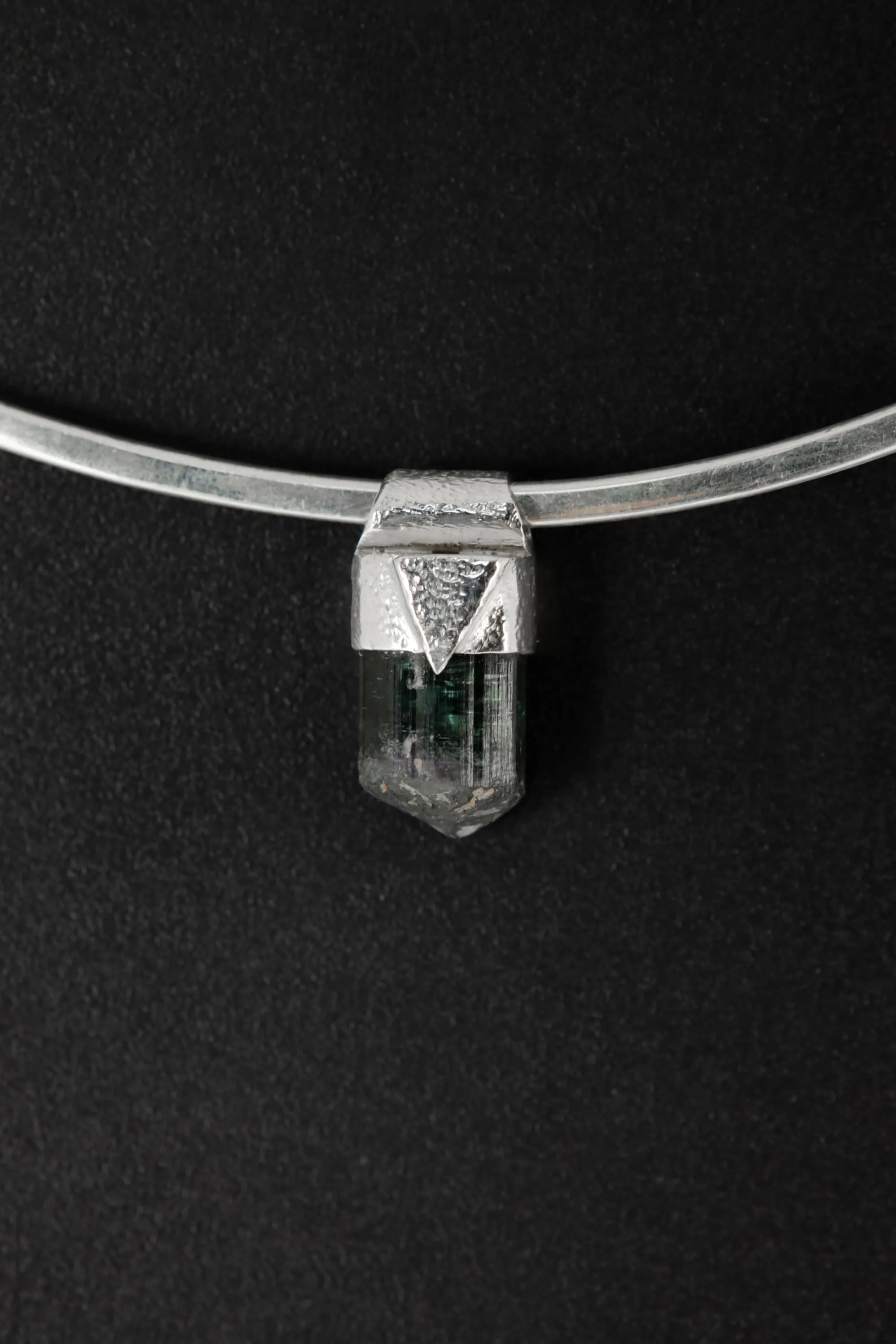 Organic Textured Sterling Silver Crystal Necklace with Rare Terminated Blue Tourmaline, Stack Collection Charm, Throat Chakra, Libra Zodiac