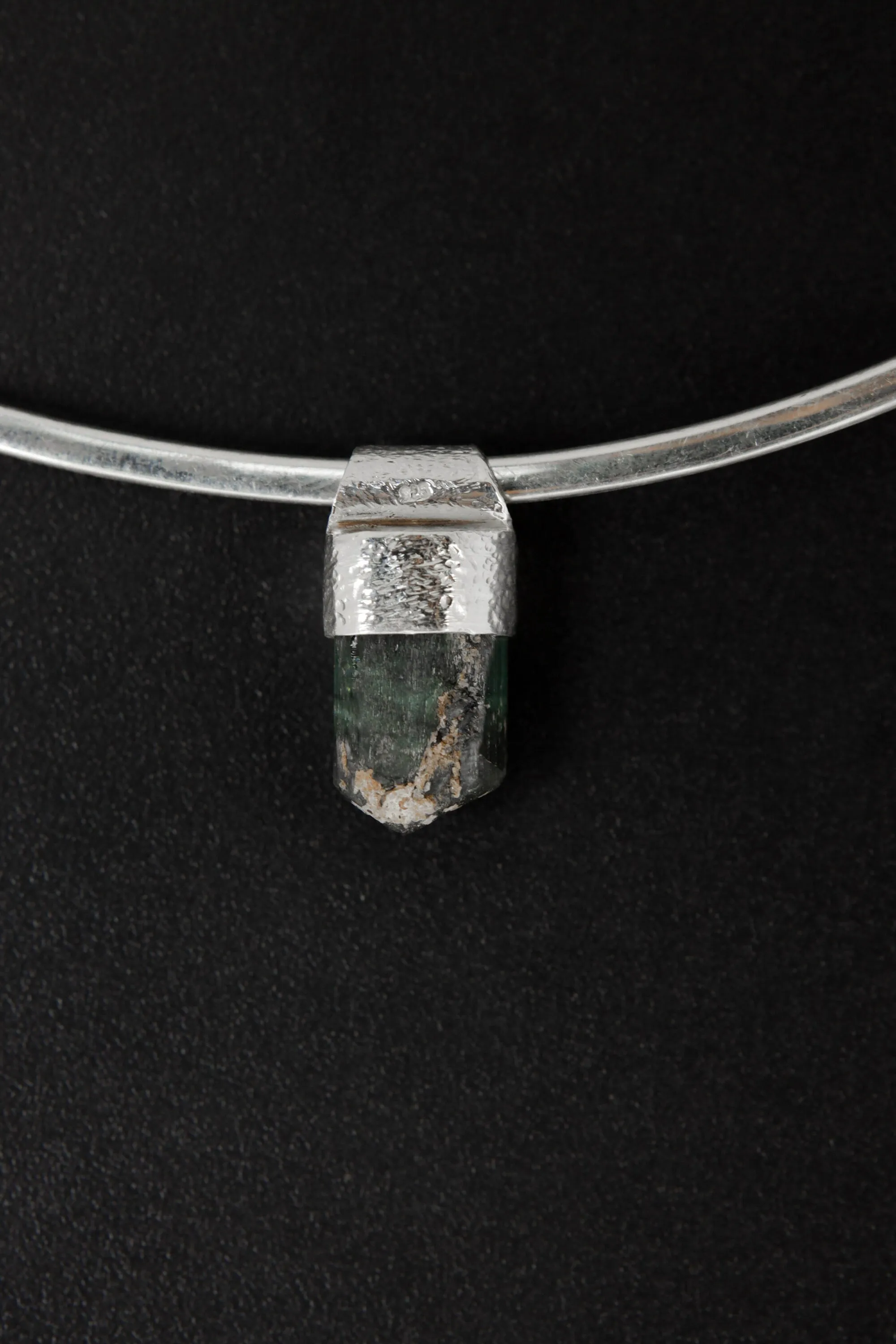 Organic Textured Sterling Silver Crystal Necklace with Rare Terminated Blue Tourmaline, Stack Collection Charm, Throat Chakra, Libra Zodiac