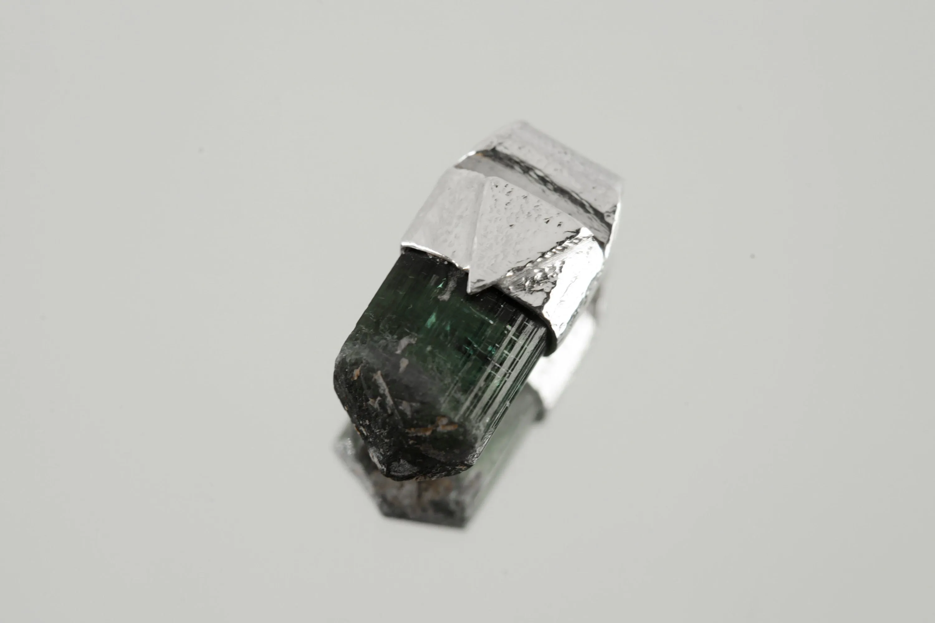 Organic Textured Sterling Silver Crystal Necklace with Rare Terminated Blue Tourmaline, Stack Collection Charm, Throat Chakra, Libra Zodiac