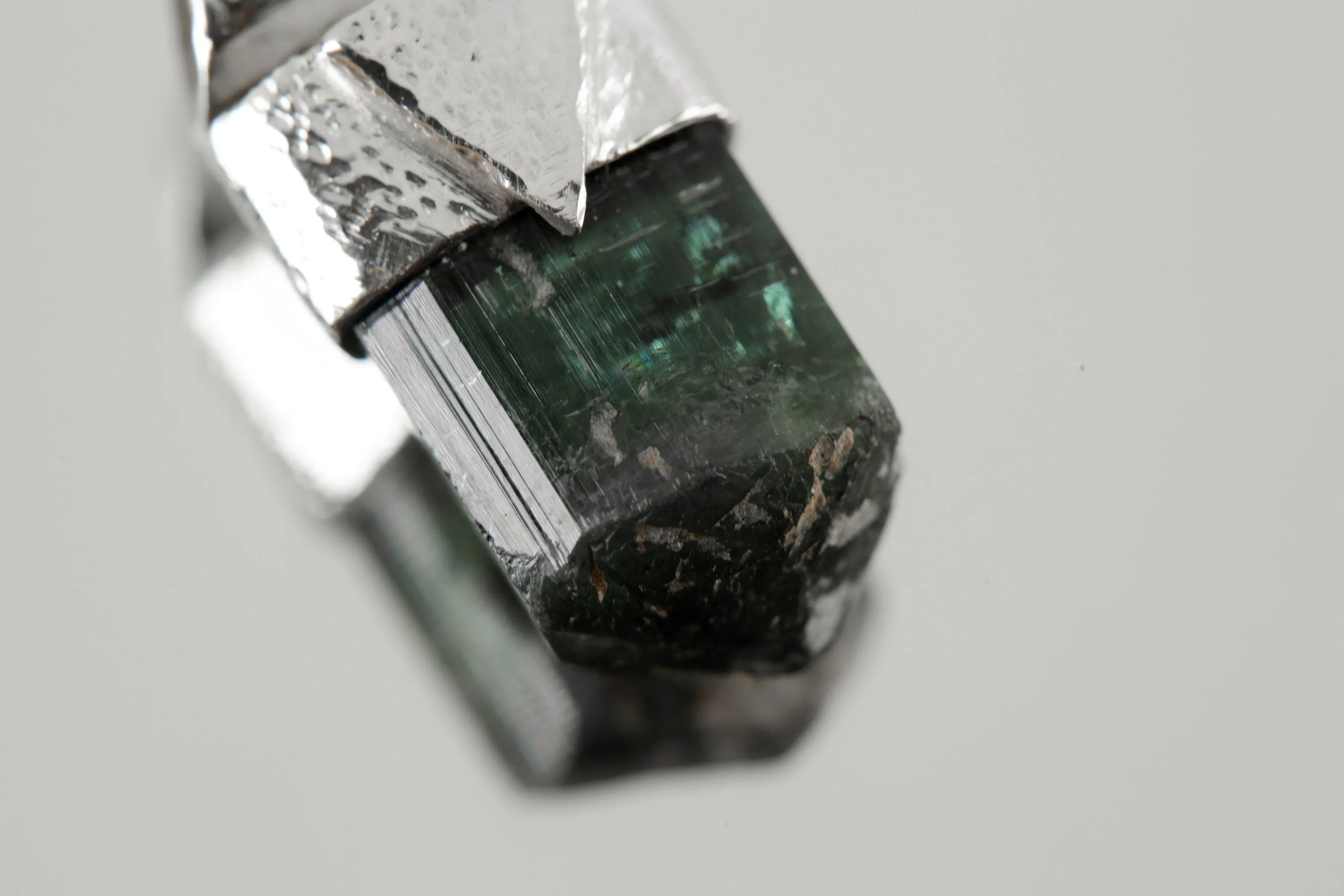 Organic Textured Sterling Silver Crystal Necklace with Rare Terminated Blue Tourmaline, Stack Collection Charm, Throat Chakra, Libra Zodiac