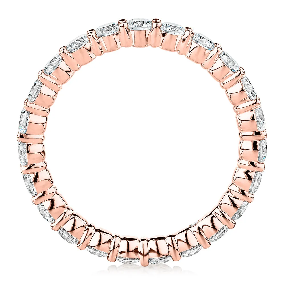 Premium  Laboratory Created Diamond, 1.86 carat TW round brilliant all-rounder wedding or eternity band in 18 carat rose gold