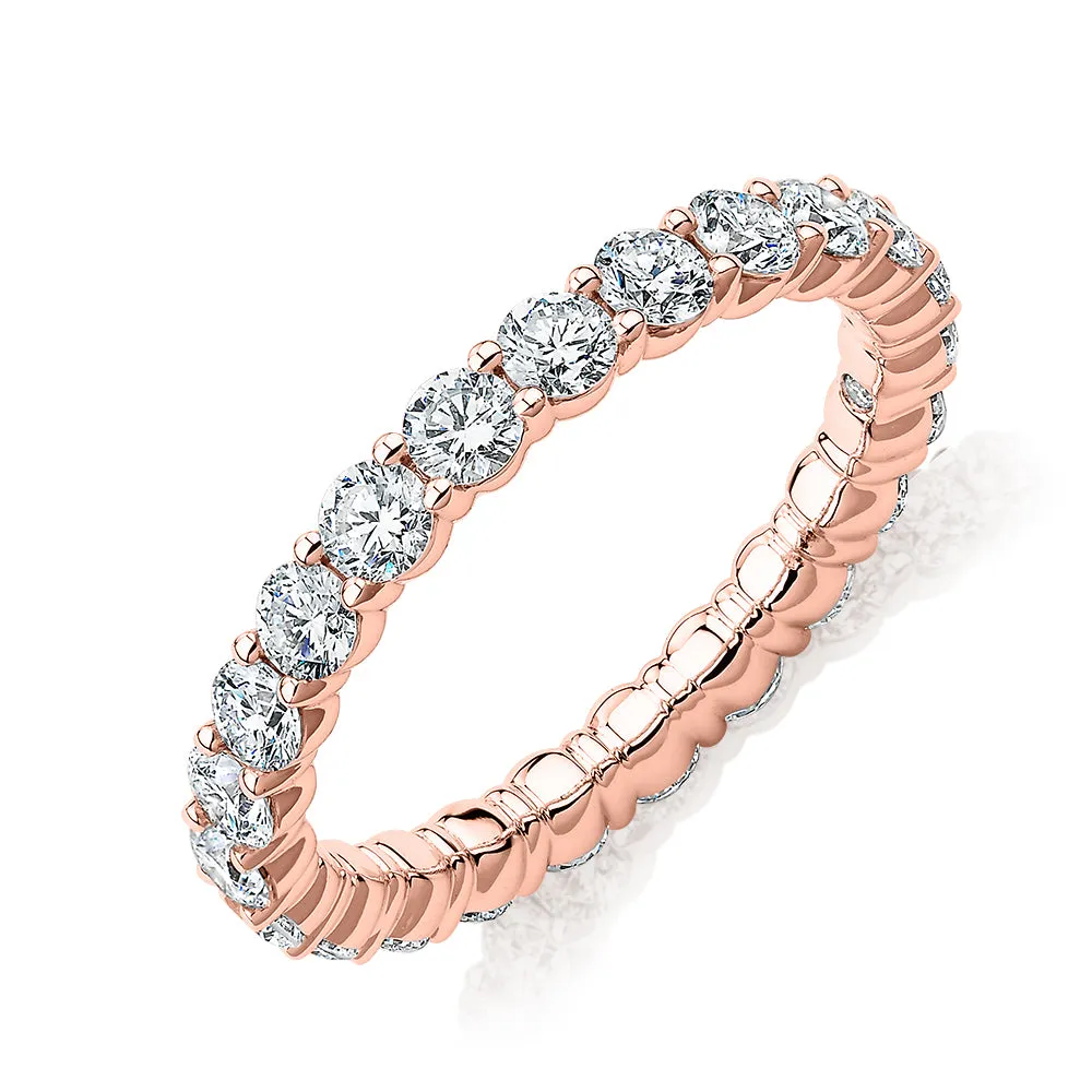 Premium  Laboratory Created Diamond, 1.86 carat TW round brilliant all-rounder wedding or eternity band in 18 carat rose gold